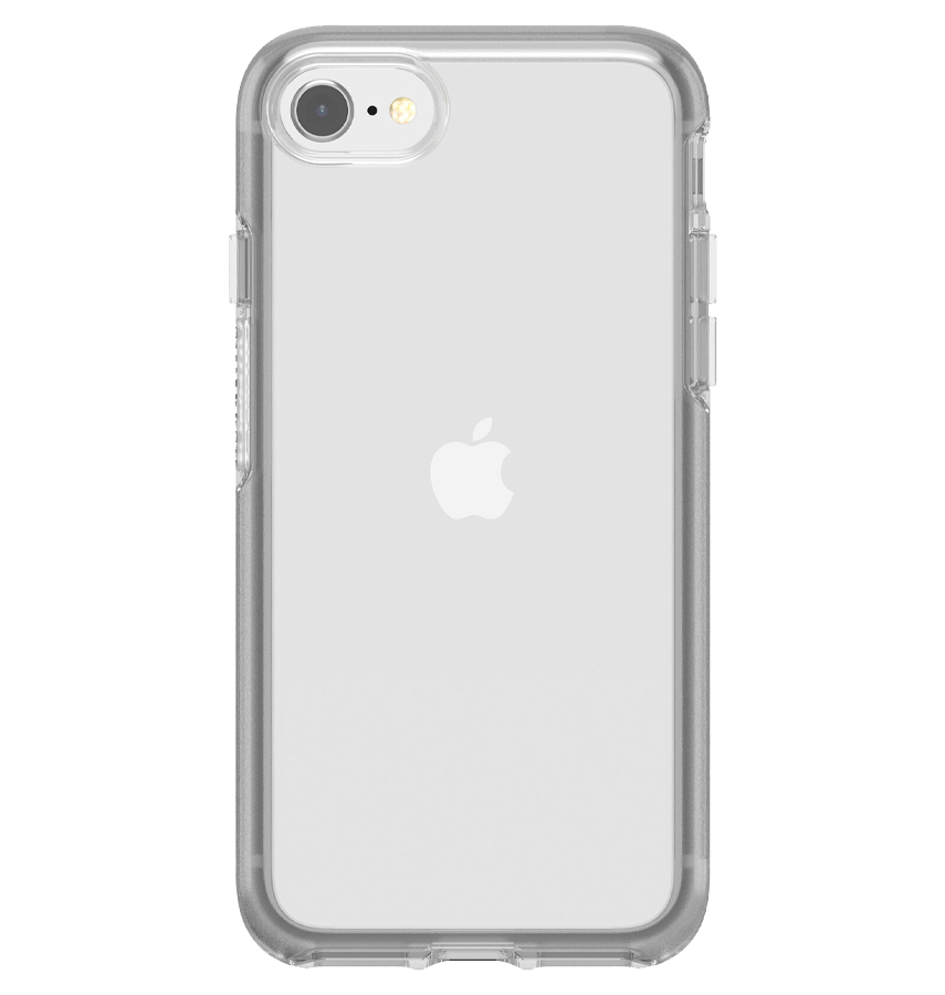 Clear Otterbox Symmetry back cover for iPhone 7/8/SE2, strong and slim protection.