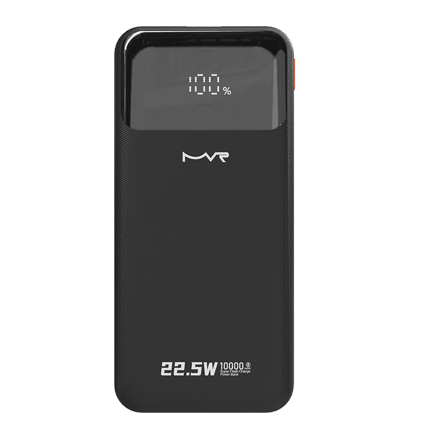 10000mAh ultrafast black power bank with built-in cable, perfect for portable charging.