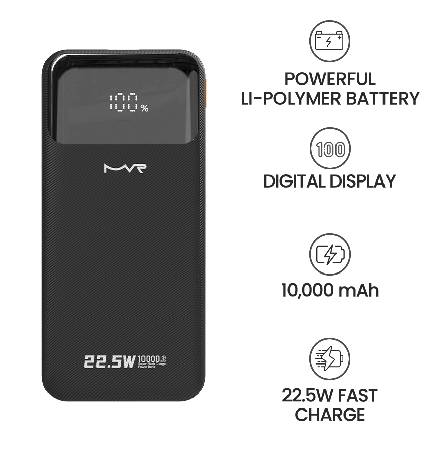 Rapid 10W Power Bank – Black | MVR Ultrafast Series, 10,000 mAh Capacity with Built‑in Cable - Image 8