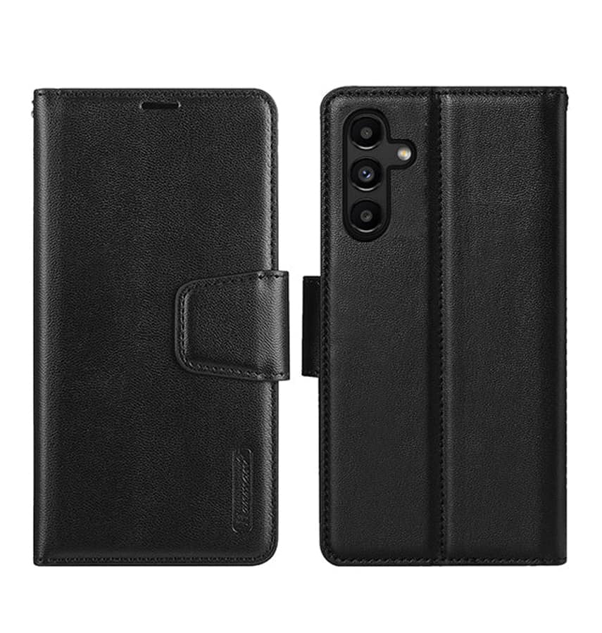 Black Black Hanman flip diary wallet cover with clasp for Galaxy A35wallet flip case with clasp for Samsung Galaxy A55