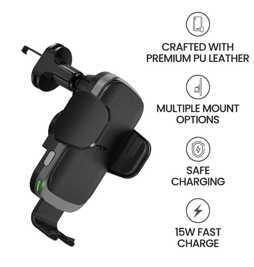 MVR T6 Car Phone Holder - Black | 15W Fast Charging, Secure Grip, Single Coil Design & Adjustable Arm - Image 7