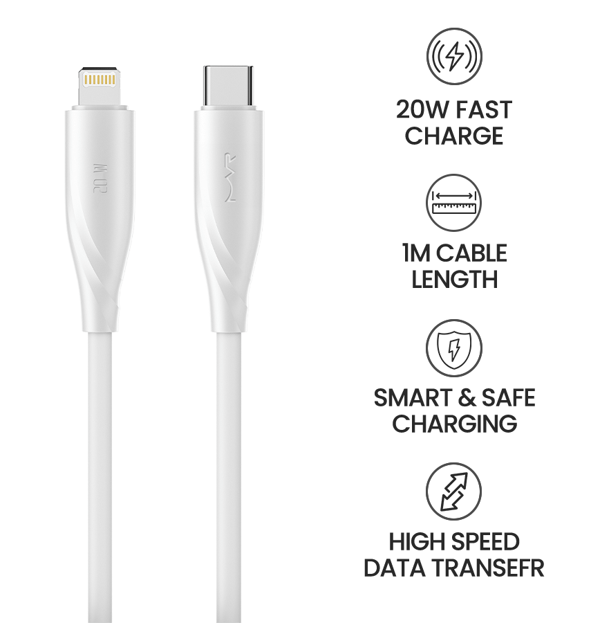 MVR Lightning Cable - White |20W, 1m Type C, 2.4A Fast Charging - Image 10