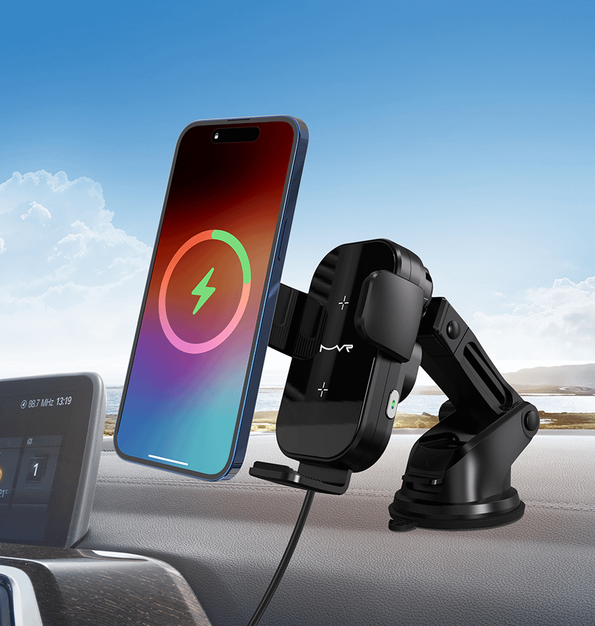 MVR T7 Car Phone Holder - Black | 15W Fast Wireless Charging, Dual – Coil Alignment, One – Hand Operation & Air Vent Clip - Image 7
