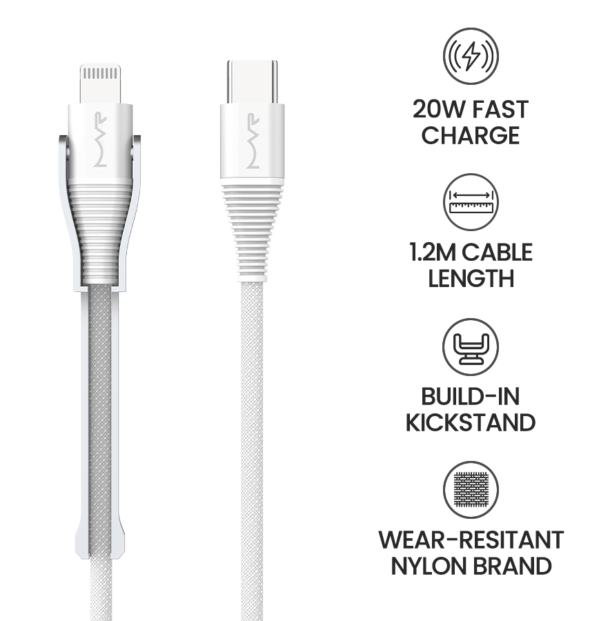 MVR Lightning Cable - White | MFi Certified 1.2m USB C, Fast Charging with Phone Stand - Image 9