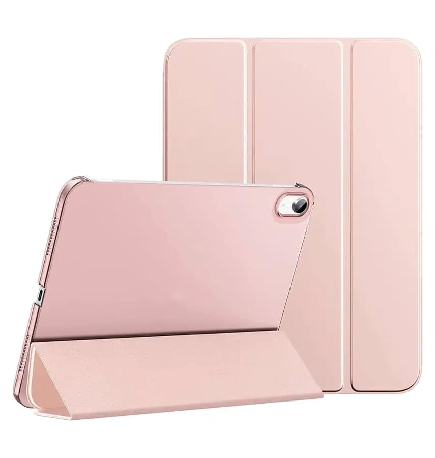 iPad 10th Gen 10.9″ Canvas Smart Case Rose Gold Slim Protective Cover with Built in Apple Pencil Slot & Magnetic Stand Function