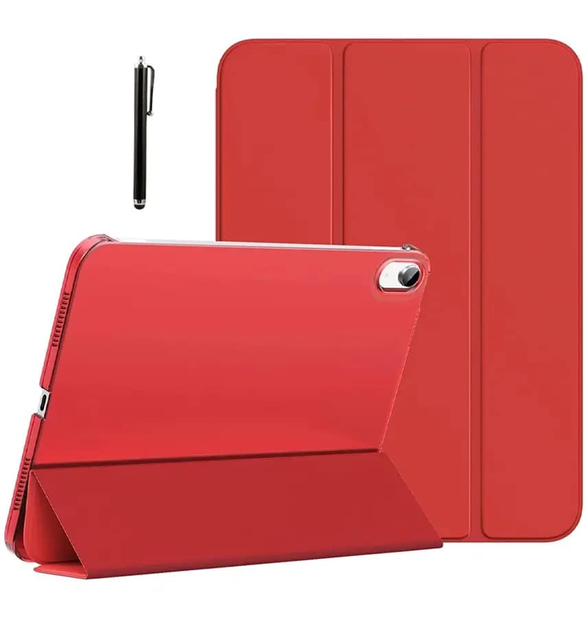 iPad 10th Gen 10.9″ Canvas Smart Case Vibrant Red Durable Fabric Cover with Secure Pencil Storage & Multiple Viewing Angles