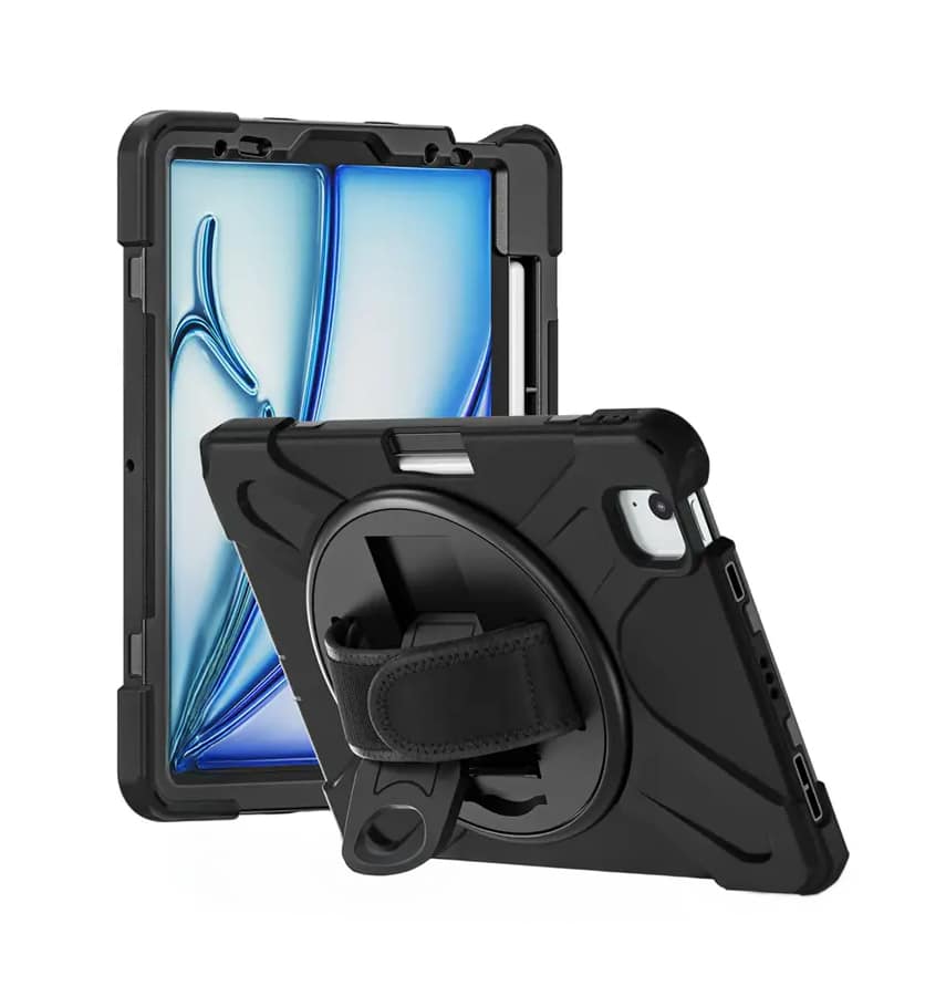iPad Air 4 Survivor Rugged Case with Hand Strap - Black | Military-Grade Drop Protection + Built-in Screen Protector
