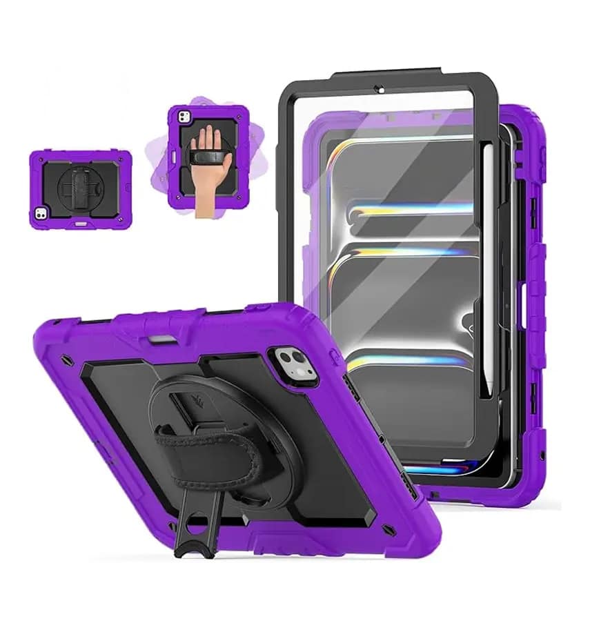 iPad Pro 11 2024 Survivor Rugged Case with Hand Strap Purple Military Grade Drop Protection