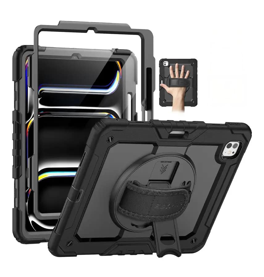 iPad Pro 13″ 2024 Survivor Heavy Duty Case with Hand Strap – Black Military – Grade Drop Prote