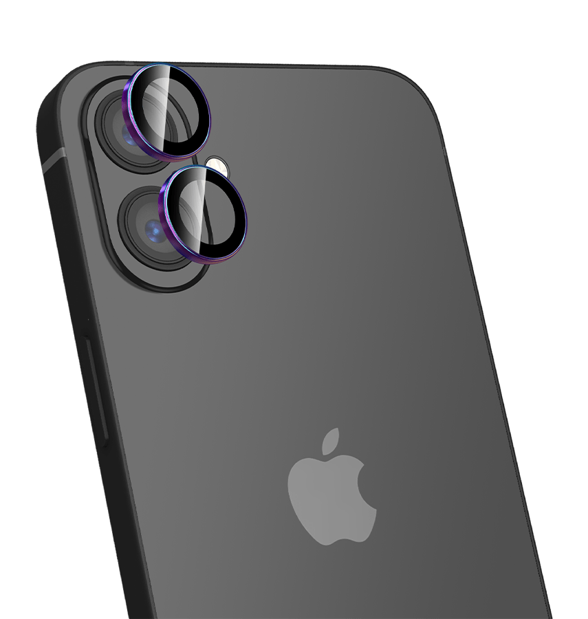 Iridescent MVR alloy glass camera lens protector for iPhone 16/16 Plus, stylish protection.