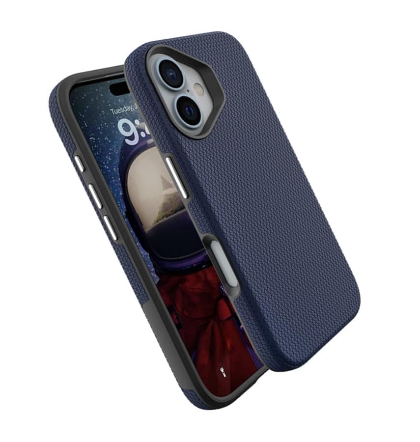 Navy triangle MagSafe back cover for iPhone 16, secure and stylish protection.