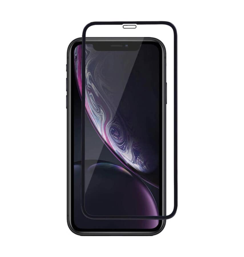 Clear tempered glass screen protector for iPhone XR/11, strong scratch defense.