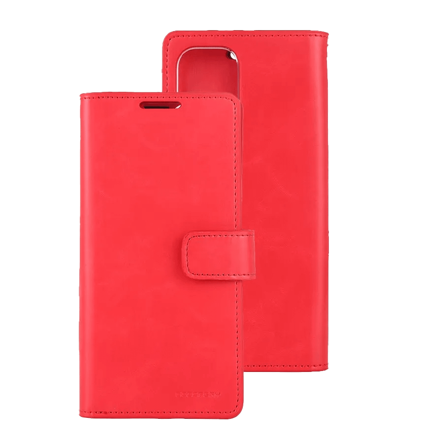 Red Mercury Bluemoon Diary flip wallet case for iPhone 13/14/15/16e, vibrant and protective