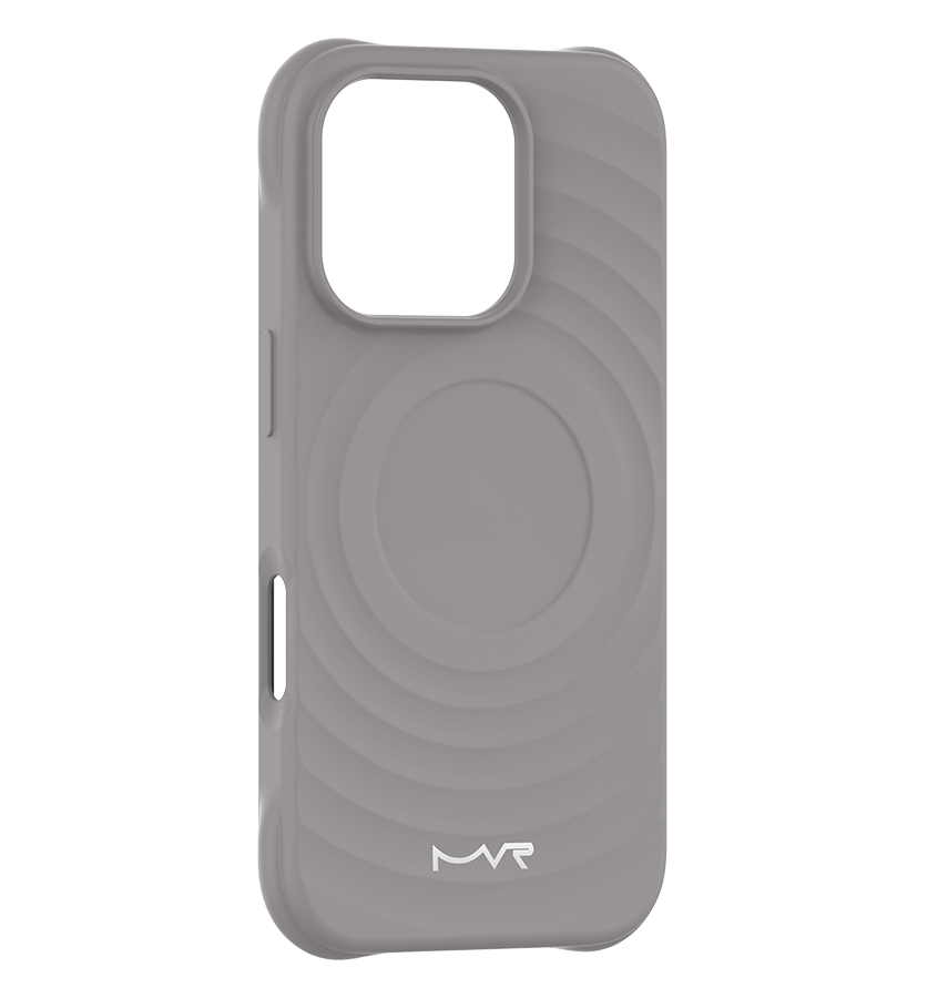 Grey MVR Wave silicone back cover for iPhone 16 Pro Max, smooth and protective.