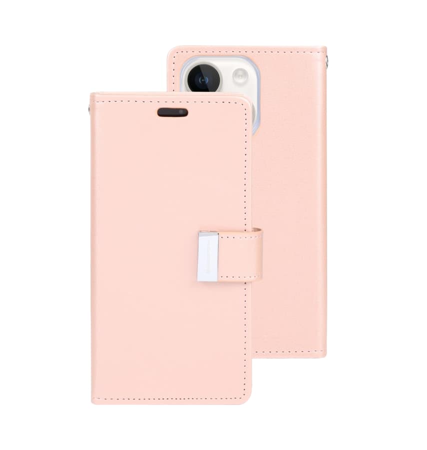 Rose Gold Mercury Rich Diary Flip Wallet Case for iPhone 15 Pro Max, elegant and protective