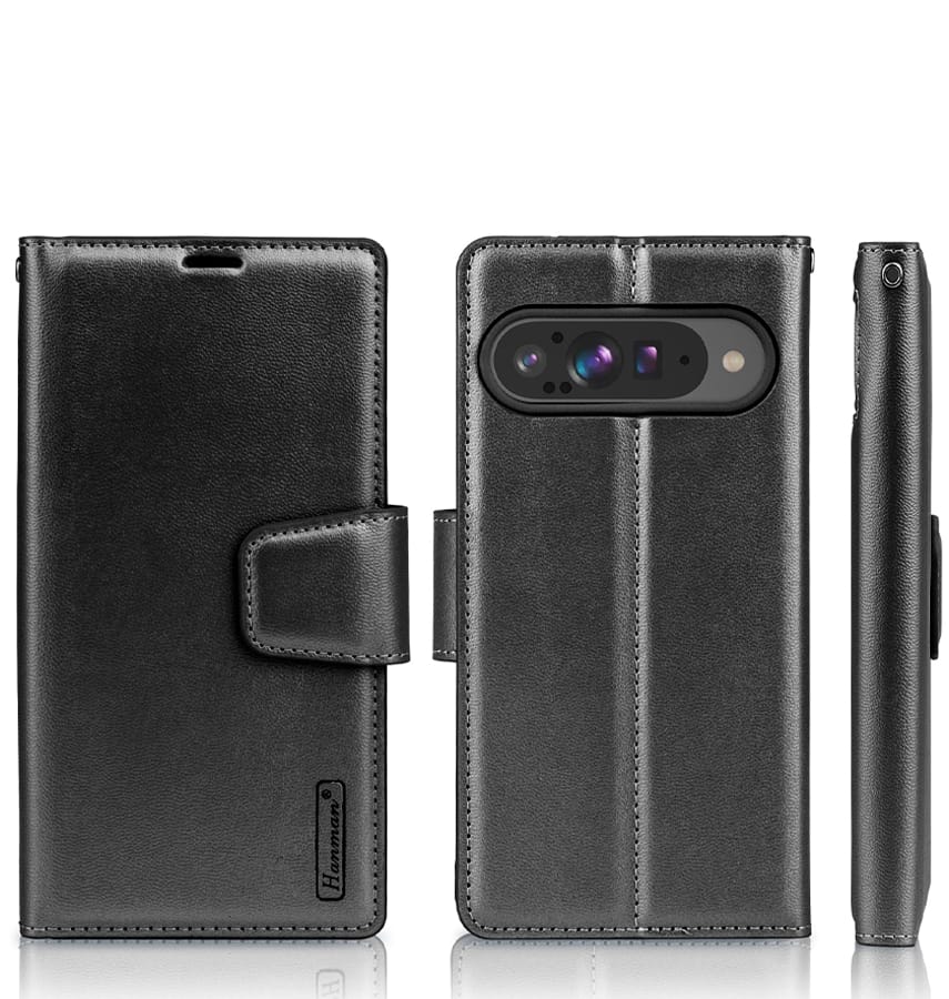 Black Hanman Diary flip wallet case for Google Pixel 9 Pro XL, sleek and protective