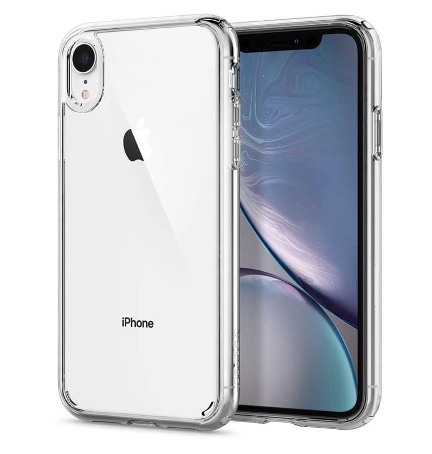 Clear 2mm hard back cover for iPhone XR, tough and lightweight protection.