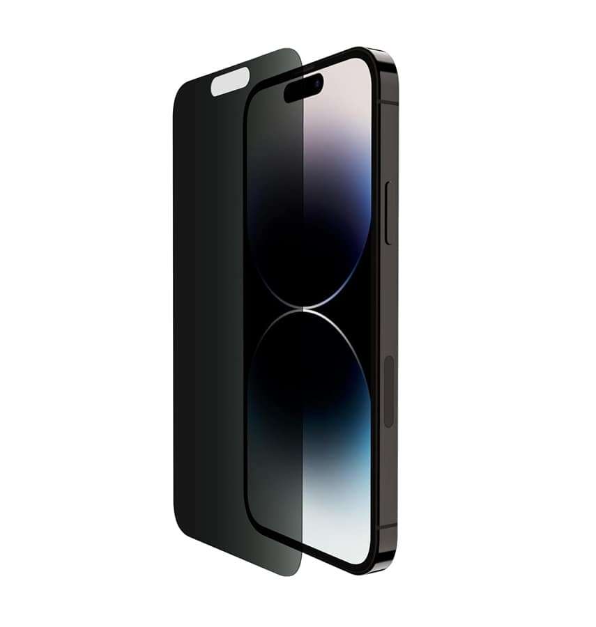 Black Privacy Tempered Glass for iPhone 14 Pro, secure and glare-free display.