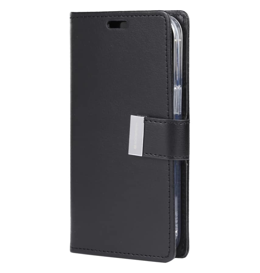 Black/black Mercury Rich Diary back cover for iPhone 7/8/SE2, sleek and protective.