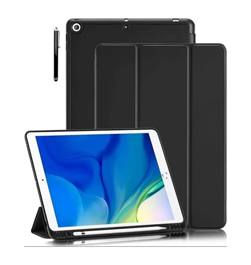 Black Canvas Smart Case with Pen Slot IBUY for iPad 10.2/Pro 10.5/Air 3, slim and secure