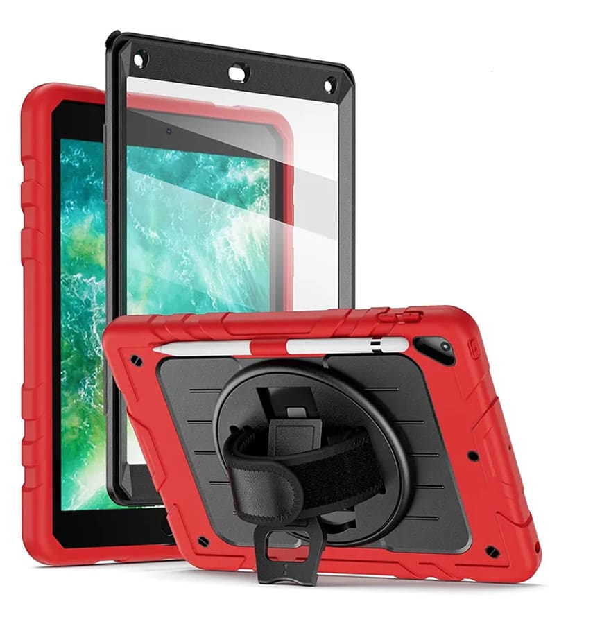 Red Survivor case with hand strap for iPad Air/Air 2/9.7, tough and ergonomic fit