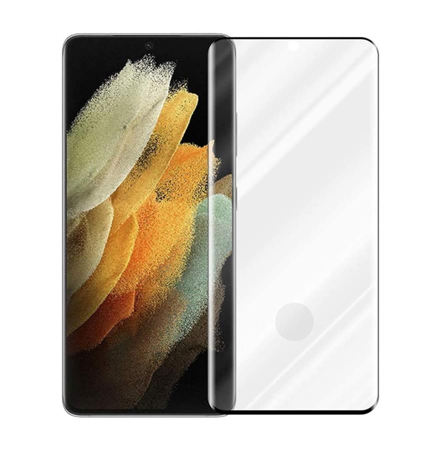 Clear polymer nano glass screen protector for Samsung Galaxy S21 Ultra.