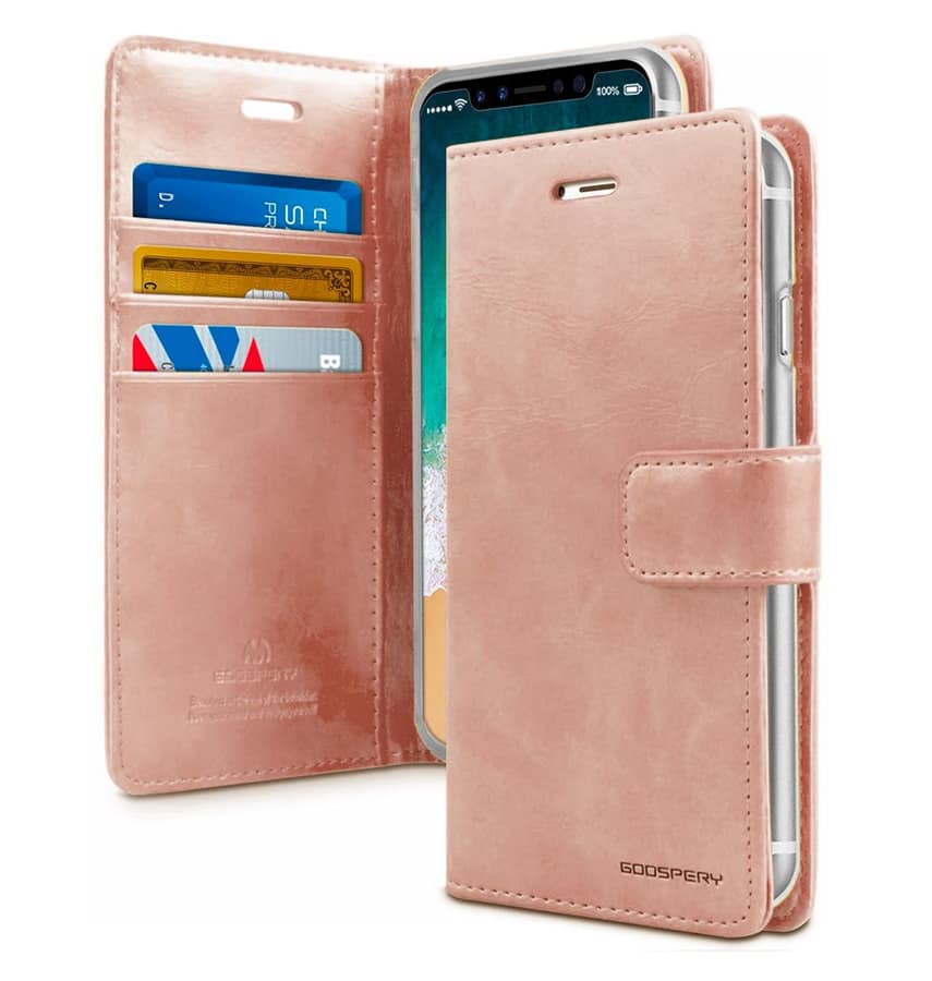Rose Gold Mercury Bluemoon Diary Flip Wallet Cover for iPhone 16 Plus, elegant design