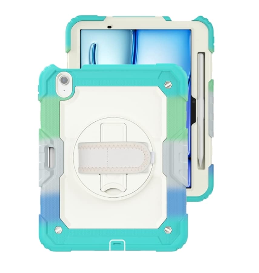 Rainbow Blue 360° Survivor case with handle for iPad Air 11 2024, colourful and durable