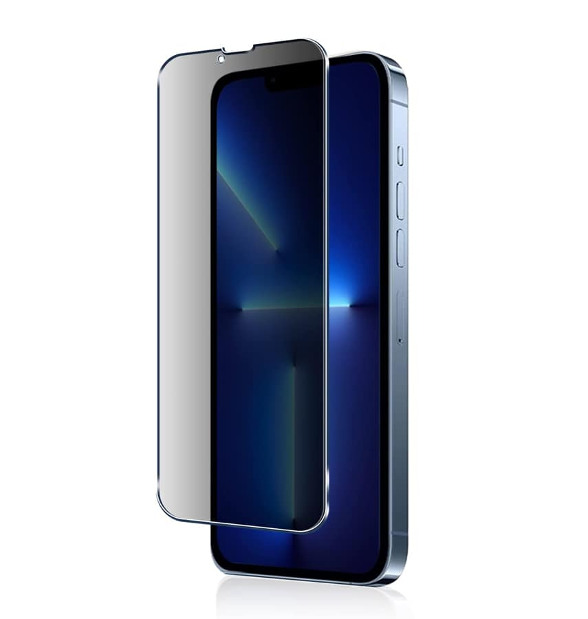 Black Privacy tempered glass for iPhone 13 Pro Max/14 Plus, secure and private screen guard.