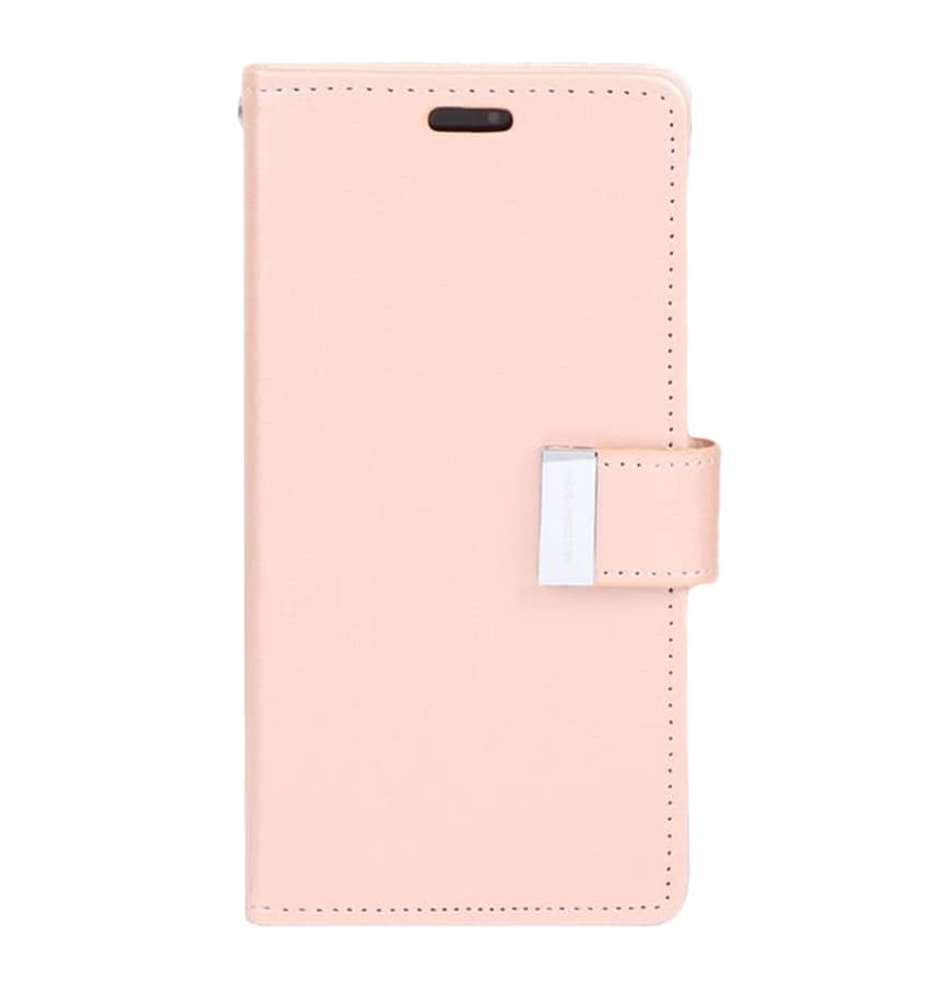Rose Gold/Rose Gold Mercury Rich Diary Flip Wallet Case for iPhone 14 Pro, elegant and protective.