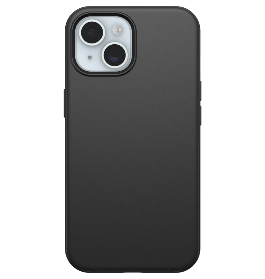 Black Otterbox Symmetry Plus Magsafe back cover for iPhone 13/14/15/16e, rugged and protective
