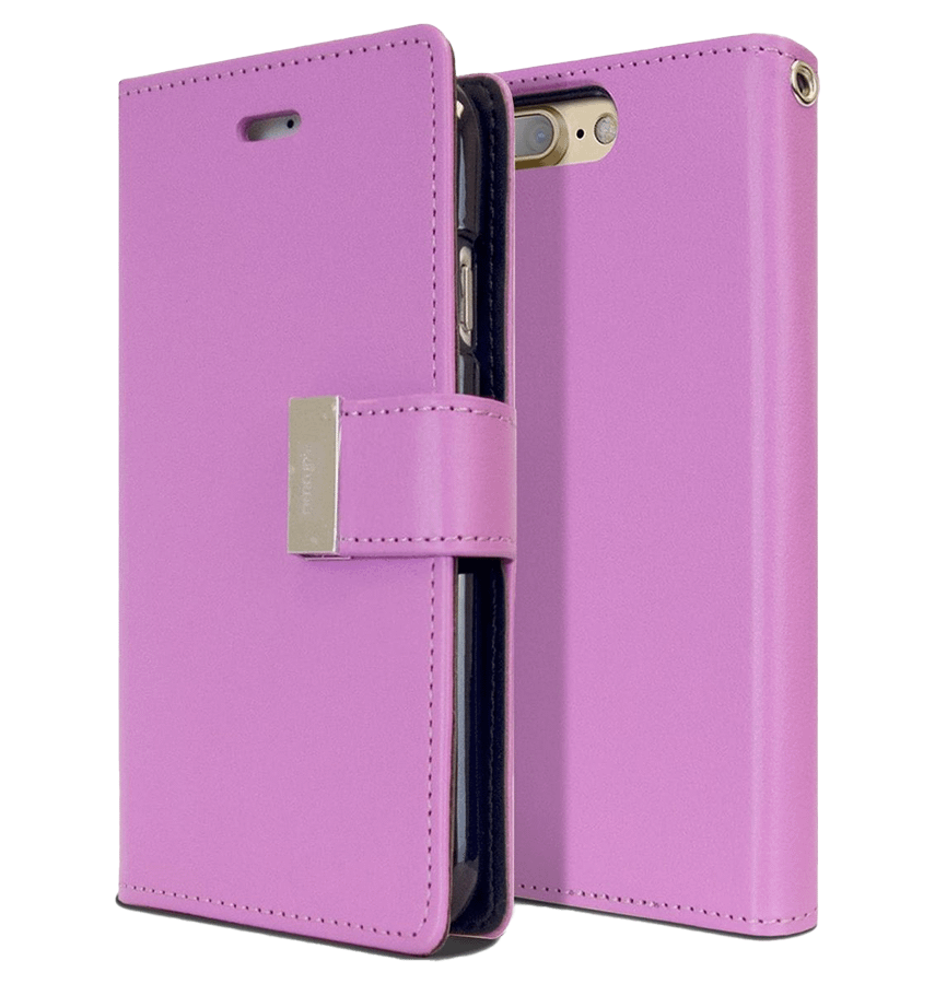 Purple Mercury Rich Diary flip wallet case for iPhone 16 Pro Max, stylish with card slots.