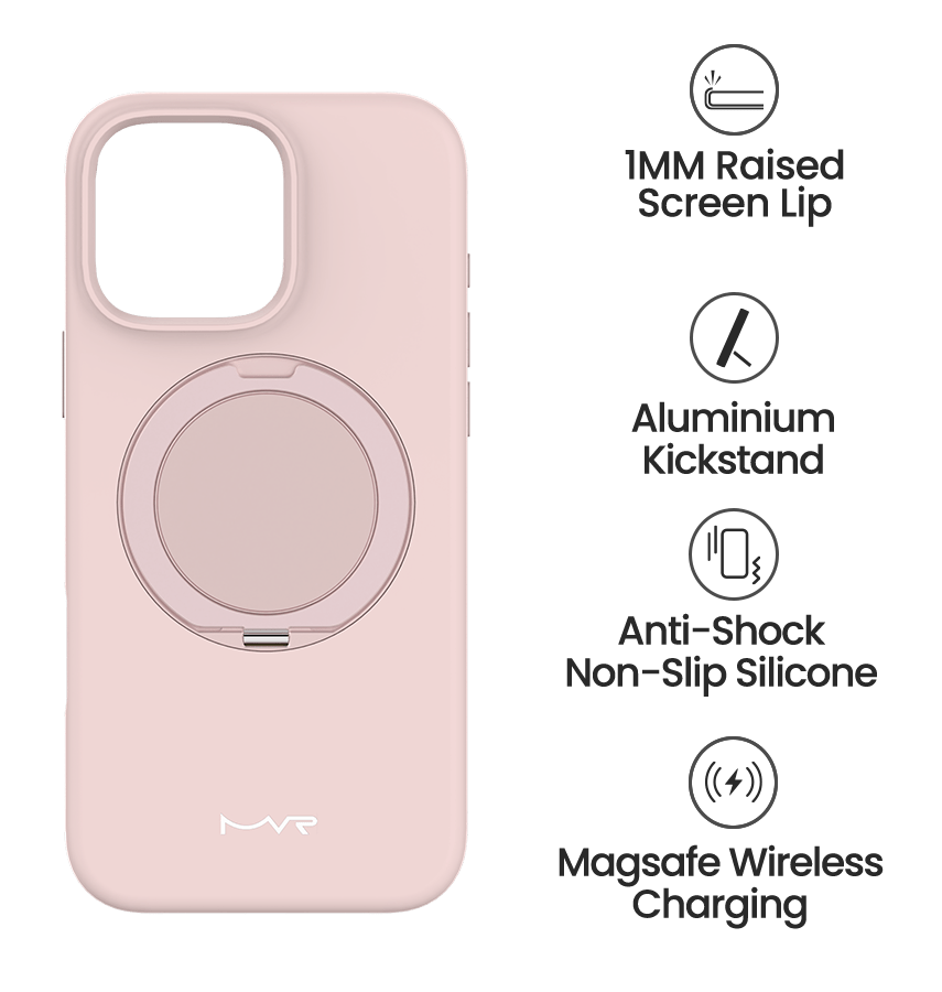iPhone 16 Pro Case - Pink Sand | MVR Liquid Silicone Stand Cover, Soft - Touch, Adjustable Kickstand - Image 5