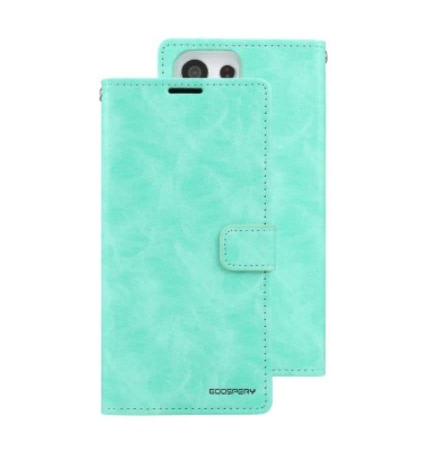 Mint colored Mercury Bluemoon flip diary case for Galaxy S23 Ultra