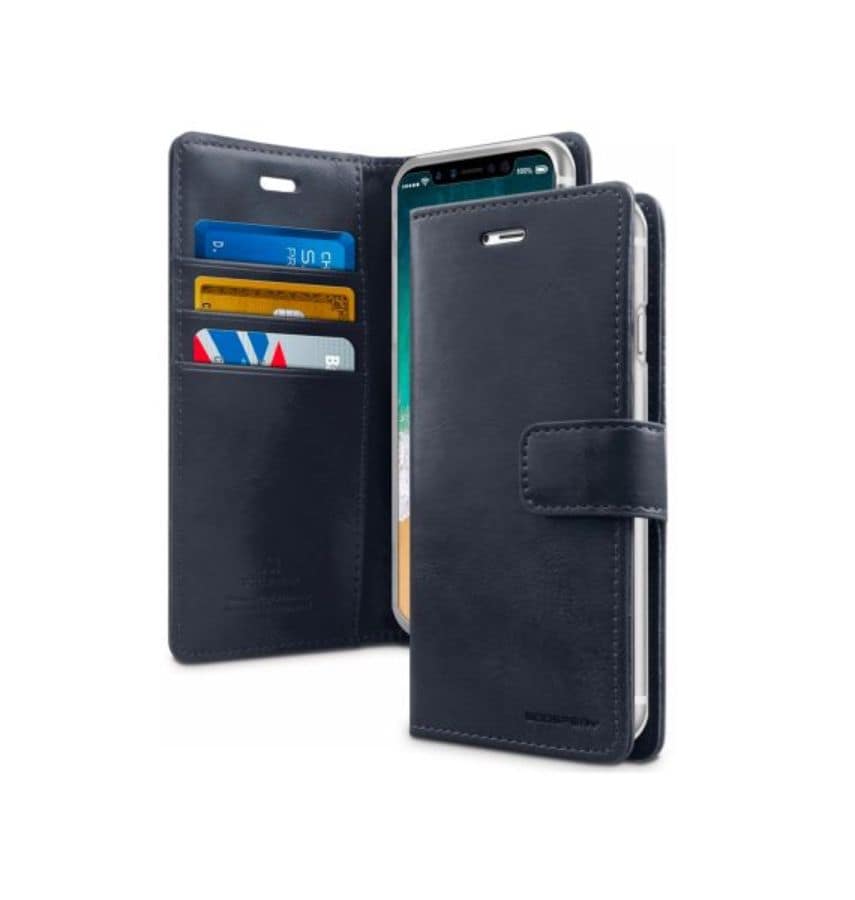 Navy Mercury Bluemoon Diary Flip Wallet Case for iPhone 16, sleek and durable