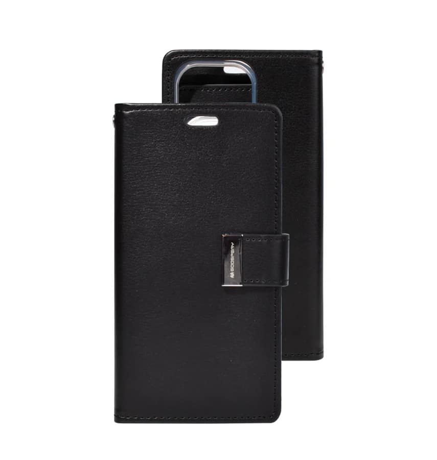 Black/Black Mercury Rich Diary Flip Wallet Case for iPhone 15 Pro Max, classic and secure