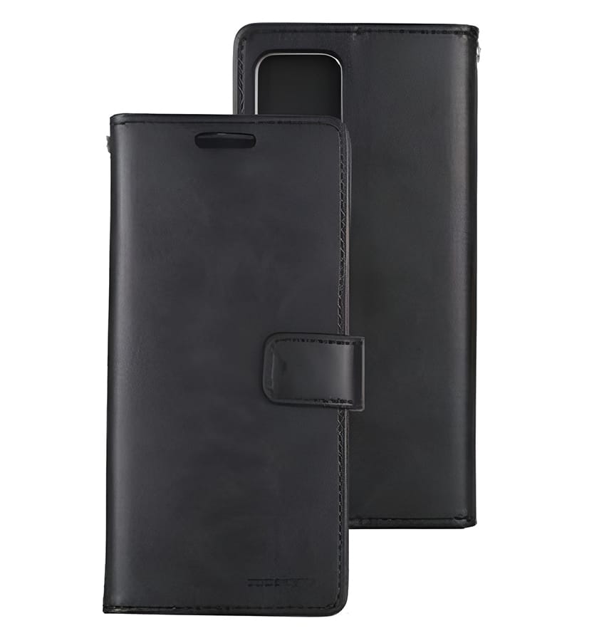 Black Mercury Bluemoon Diary flip wallet cover for iPhone 13 Pro, stylish and protective.