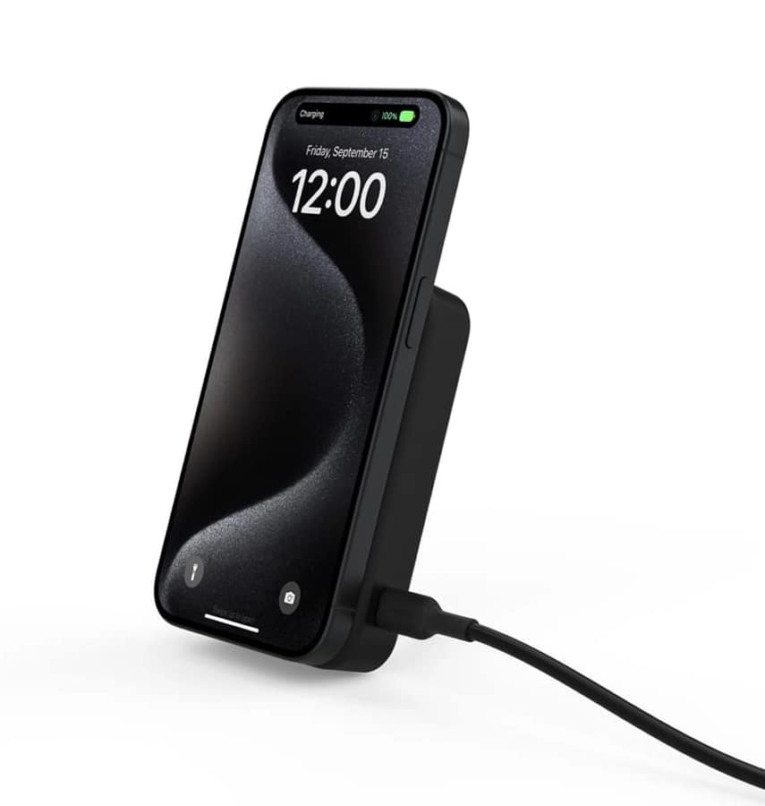 Belkin BoostCharge Qi2 15W 10K Power Bank Wireless Charger, Black(BPD008BTBK) 45cm USB-C to USB-C Cable, 15W Total Power, 4-Port Power Bank