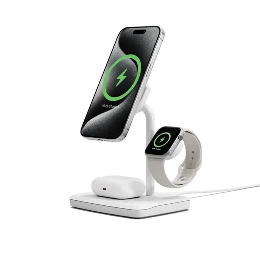 Cygnett ChargeBase Qi2 3-in-1 Magnetic 15W Wireless Charger-White