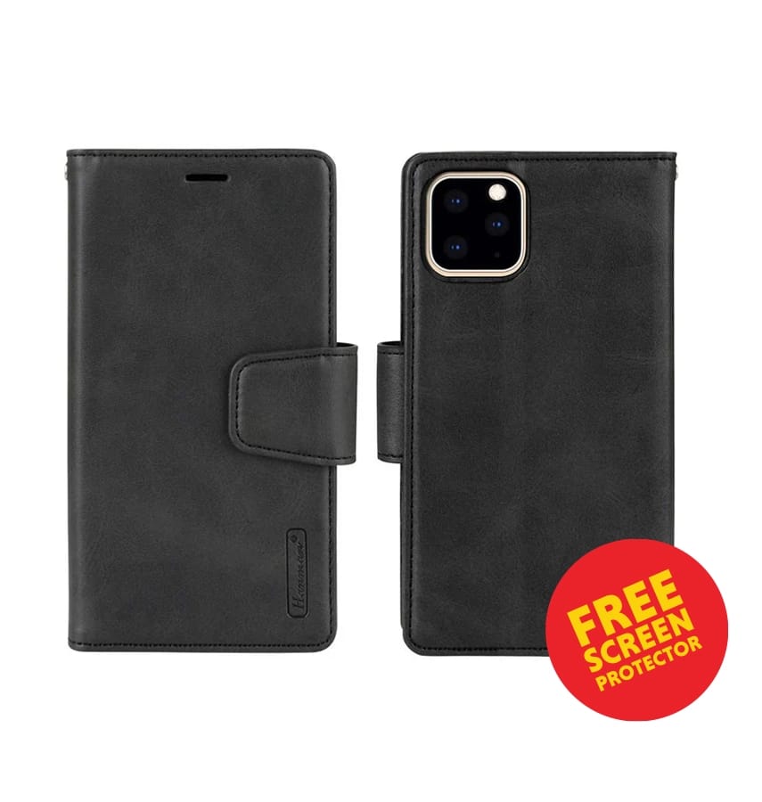 iPhone 17 Air Leather Case – Black | Hanman Magnetic Detachable Wallet Design, MagSafe Compatible