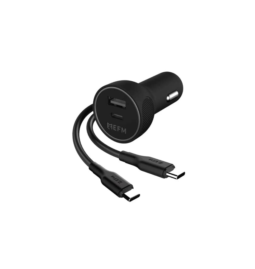 EFM 57W Car Charger – Black | Dual Port Series with Type-C Cable Fast, Durable & Compact Charging