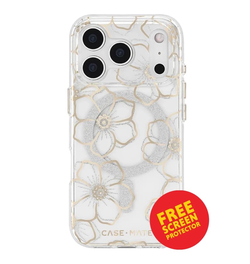 iPhone 17 Pro Floral Gems MagSafe Case – Gold | Case-Mate Stylish Protective Cover with Slim, Durable & Drop Protection