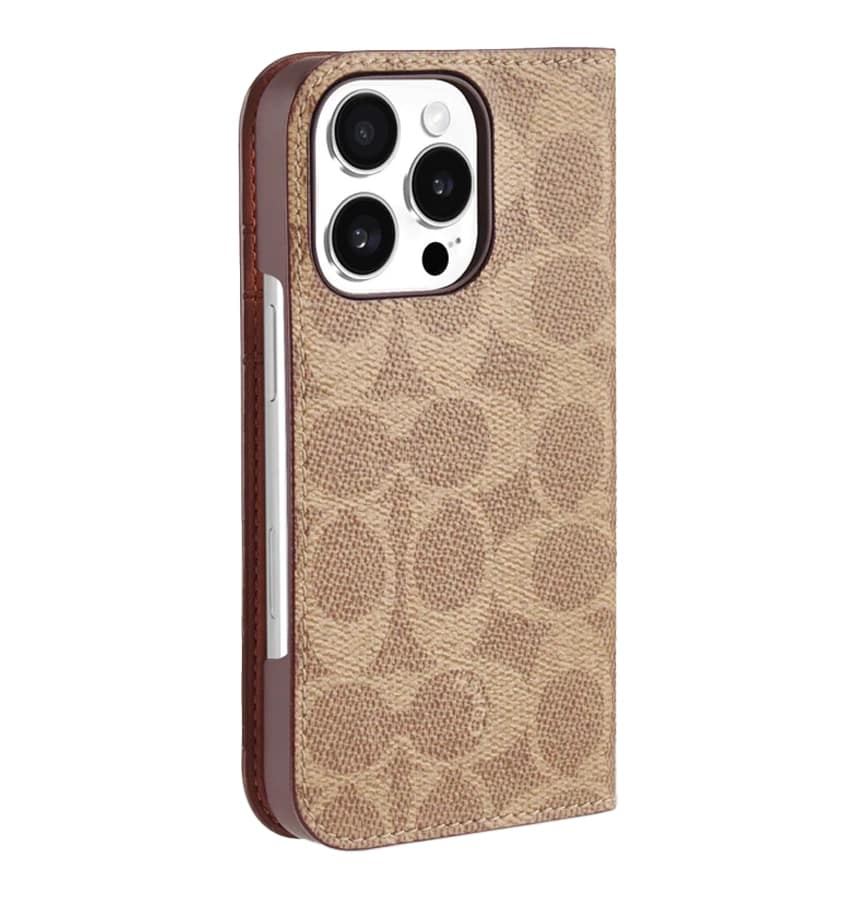 iPhone 16 Pro Folio Case – Signature Tan | Coach Premium Protective Cover with Slim, Stylish & Durable Design