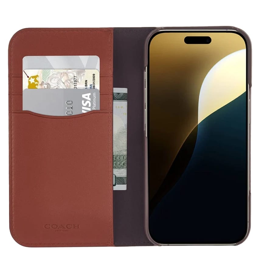 iPhone 16 Pro Folio Case – Signature Tan | Coach Premium Protective Cover with Slim, Stylish & Durable Design