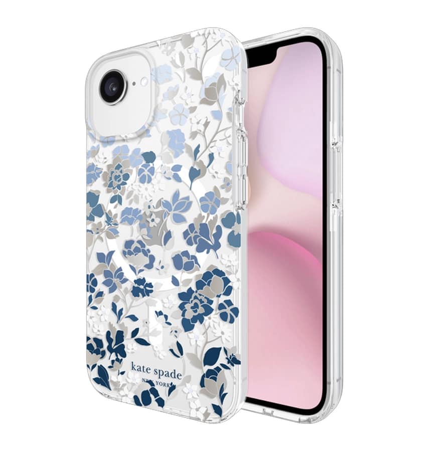 iPhone 16E/15/14/13 Flowerbed Blue MagSafe Case – Clear/Blue | Kate Spade Protective Cover with Stylish, Slim & Durable Design