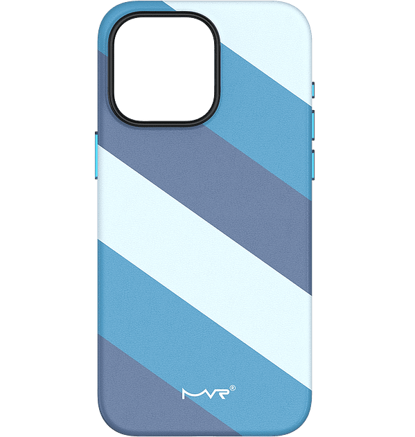 iPhone 13/14/15/16e MVR Stripe Vibe Case - Blue Celeste Gradient Design | Textured Anti - Slip Grip + Shockproof Bumper (MagSafe Ready)