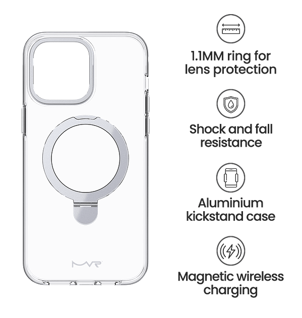 iPhone 13/14/15/16e MVR Stellar Stand Case - Metallic Silver | Reinforced Corners & Wireless Charging Compatible (Sturdy Kickstand Design) - Image 4