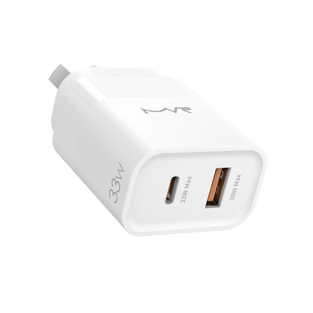 MVR 33W USB-A Plus Type-C Wall Adapter – White | Fast Charge Support, Compact Design & Universal Compatibility
