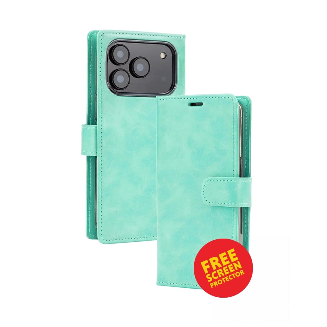 iPhone 17 Pro Magsafe Case – Mint | Goospery Mercury Bluemoon Diary Genuine Leather Flip Wallet Cover