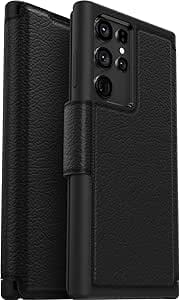 Samsung S22 Ultra 5G Case – Shadow Black | OtterBox Strada Series Genuine Leather Folio Stylish & Protective Cover